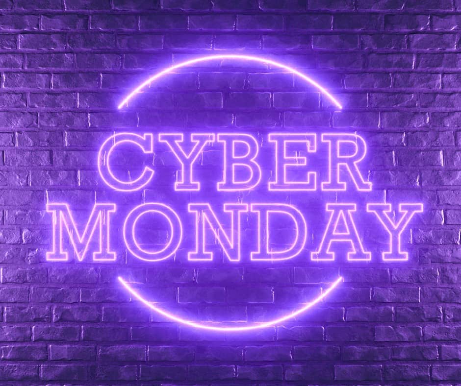 Cyber monday neon lightning sign on brick wall picture