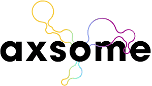 The word "axsome" in bold black letters, overlaid with a colorful, abstract, wavy line design.