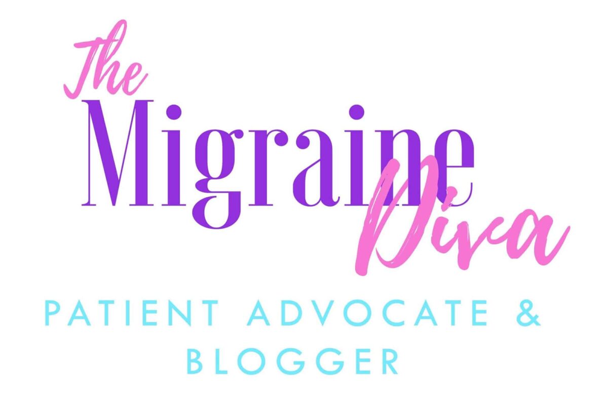 Logo with the text "The Migraine Diva" in purple and pink, and "Patient Advocate & Blogger" in light blue on a white background.