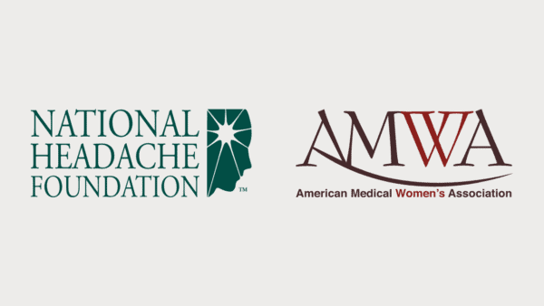 Logos of the National Headache Foundation and the American Medical Women’s Association side by side on a white background.
