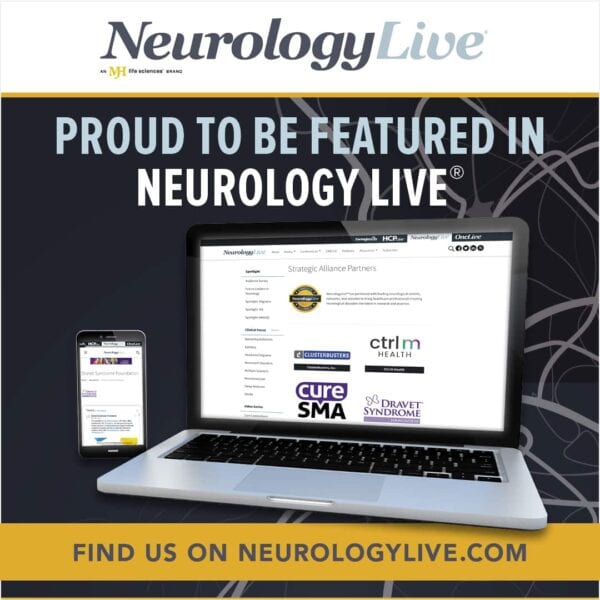 A laptop and smartphone display the NeurologyLive website, highlighting partnerships. Text reads, 