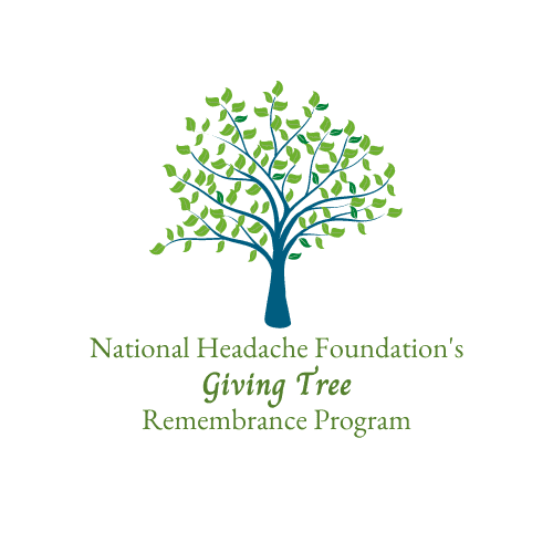 Logo for the National Headache Foundation's Giving Tree Remembrance Program featuring a stylized tree with green leaves and text below.