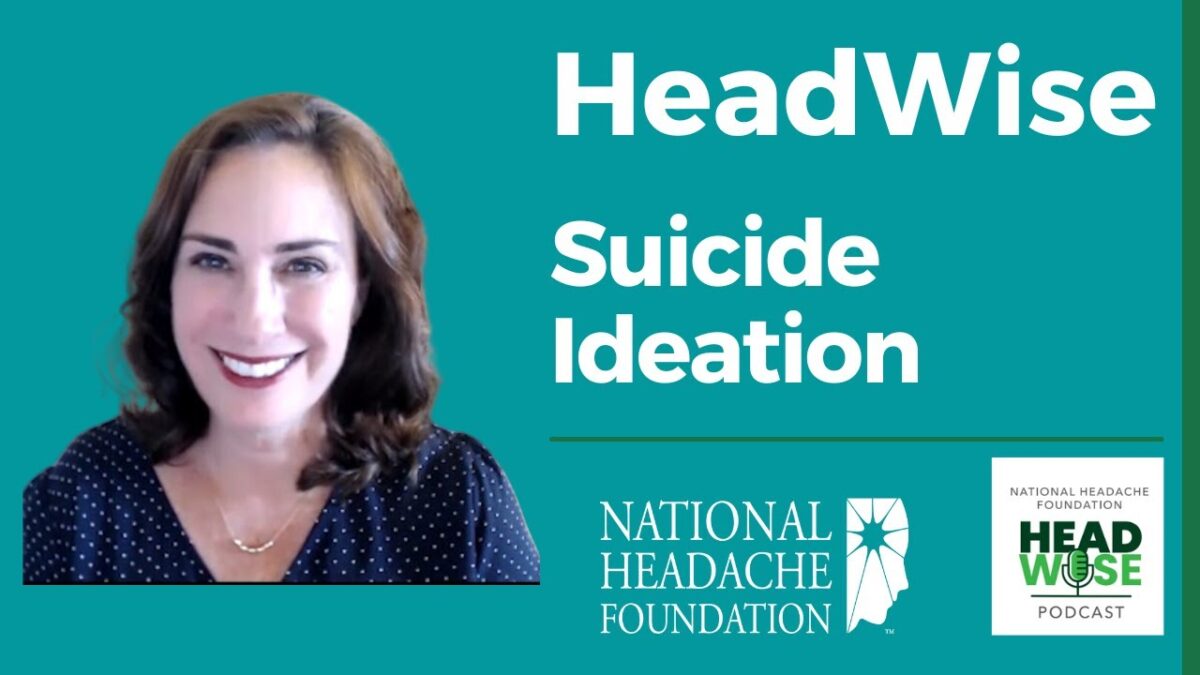 A woman smiles in a promotional image for the HeadWise podcast episode on suicide ideation, by the National Headache Foundation.
