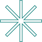 A teal eight-pointed asterisk-like symbol with evenly spaced straight lines radiating from the center on a light background.